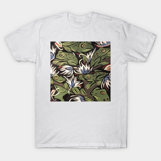 Water Lily Frogs T-Shirt by BethanneHill